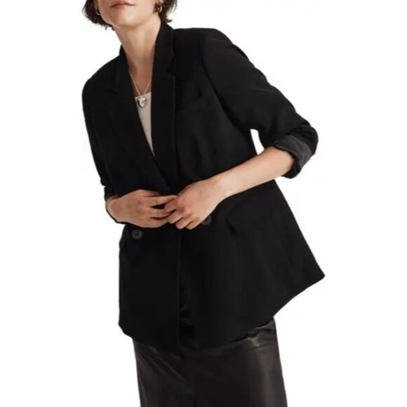 Womens Madewell Black Crepe Blazer Size large Dark Academia Preppy - Picture 1 of 8
